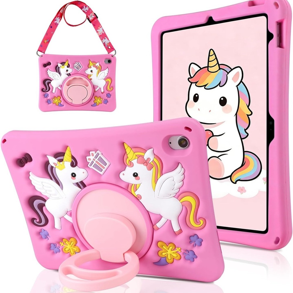 Kids iPad 11th Gen 11 Case iPad 10th 10.9 Unicorn Pink Strap Stand